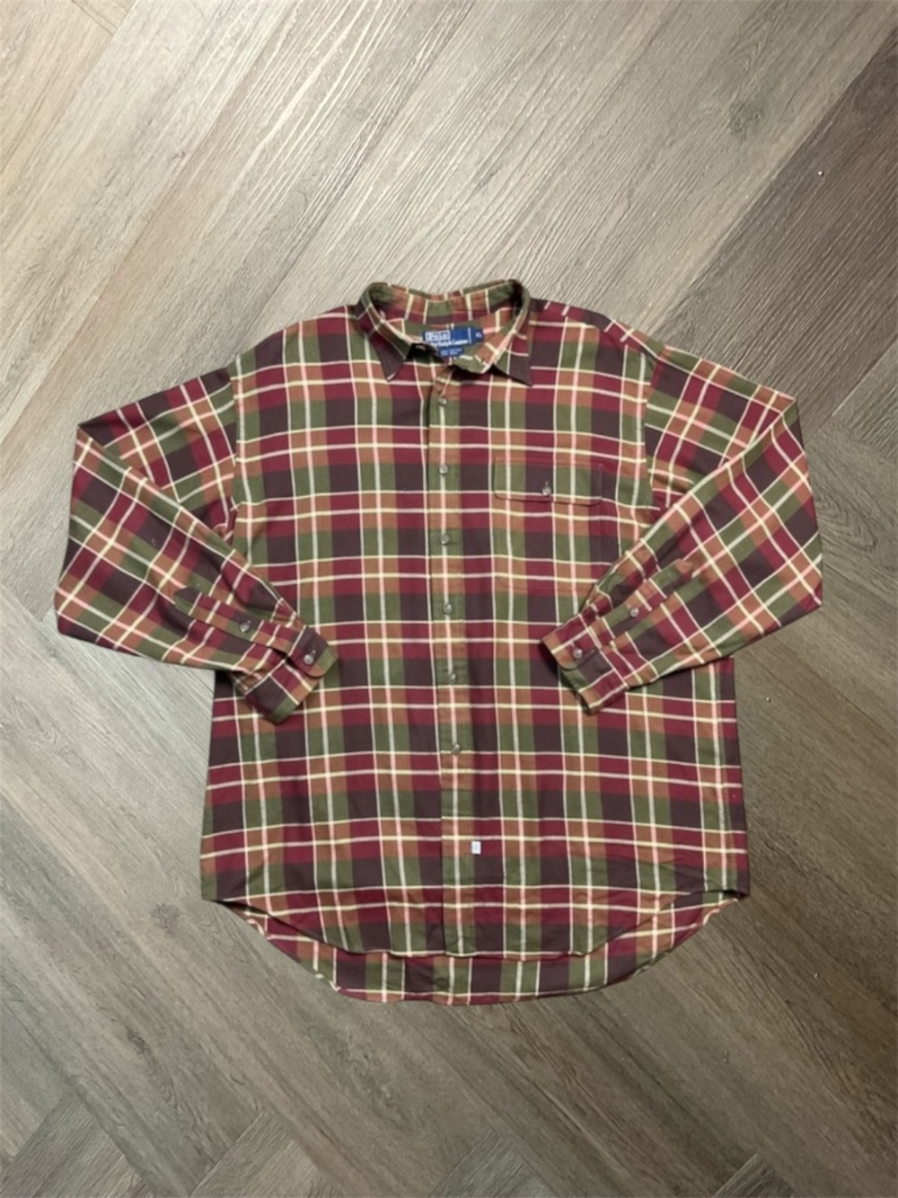 Vintage Polo Ralph Lauren Wool Blend Plaid Shirt Mens XL Brown Green Red Button